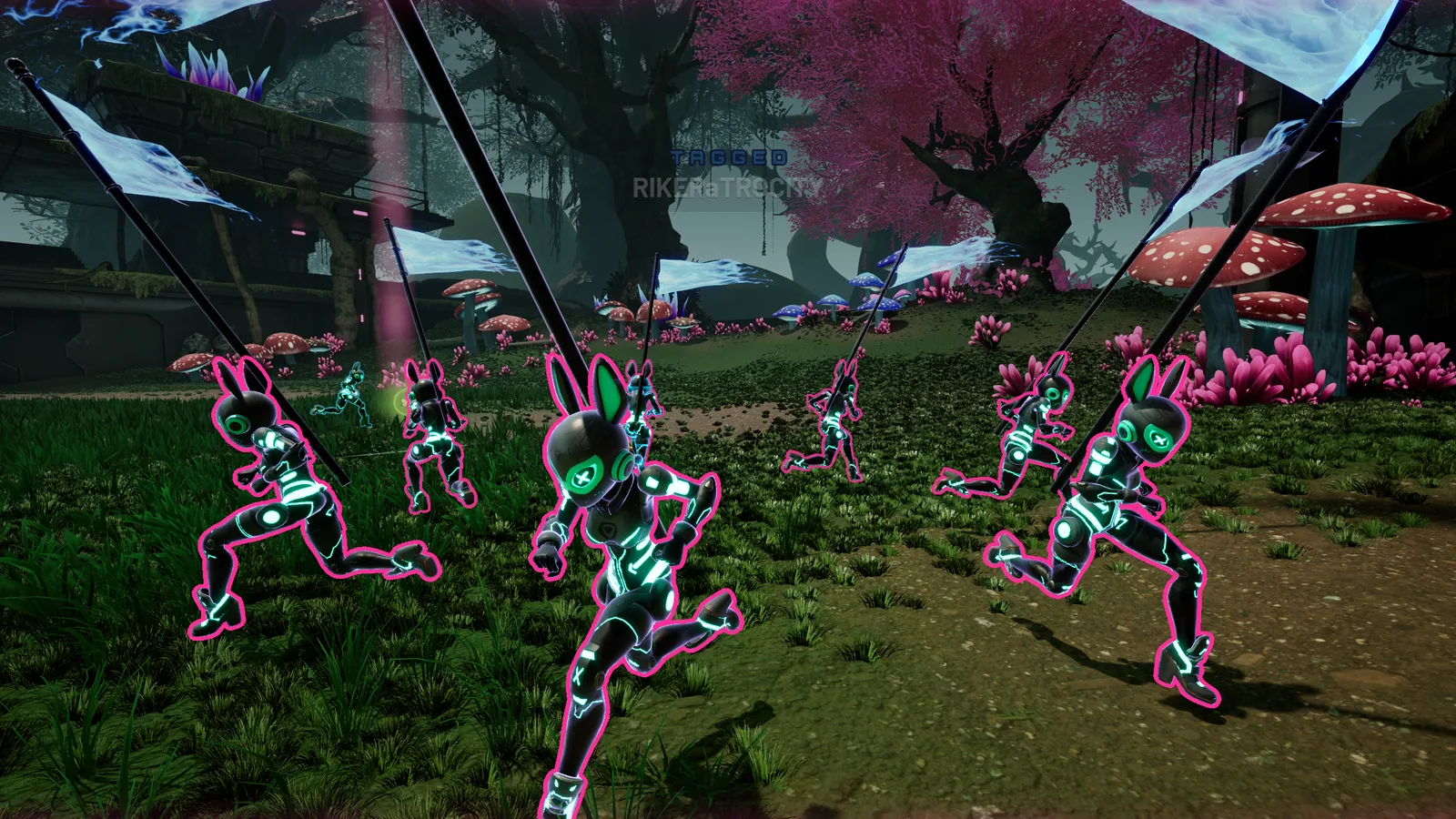 Six identical decoys of a player running out in different directions