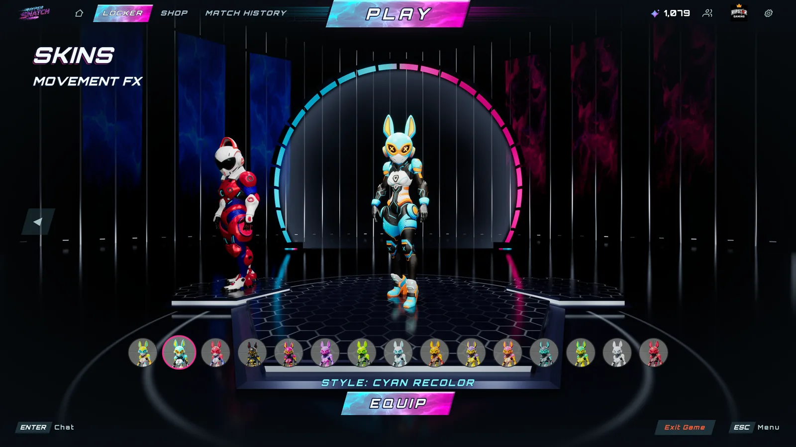 The locker showing a hero and skin color choices